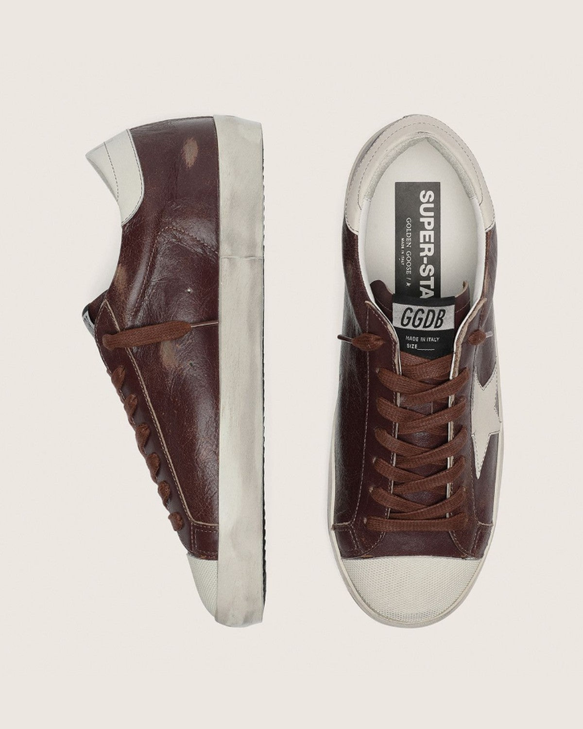 Golden Goose Super-Star Sneakers in Dark Red and Buttercream