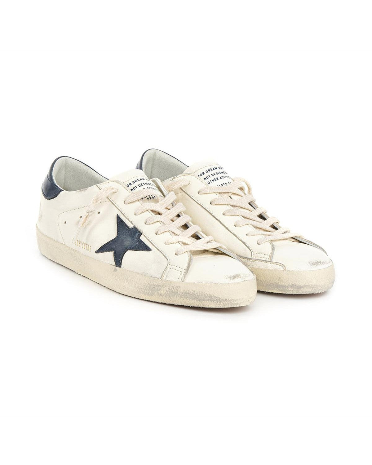 Golden Goose Super-Star Sneakers in Beige and Night Blue