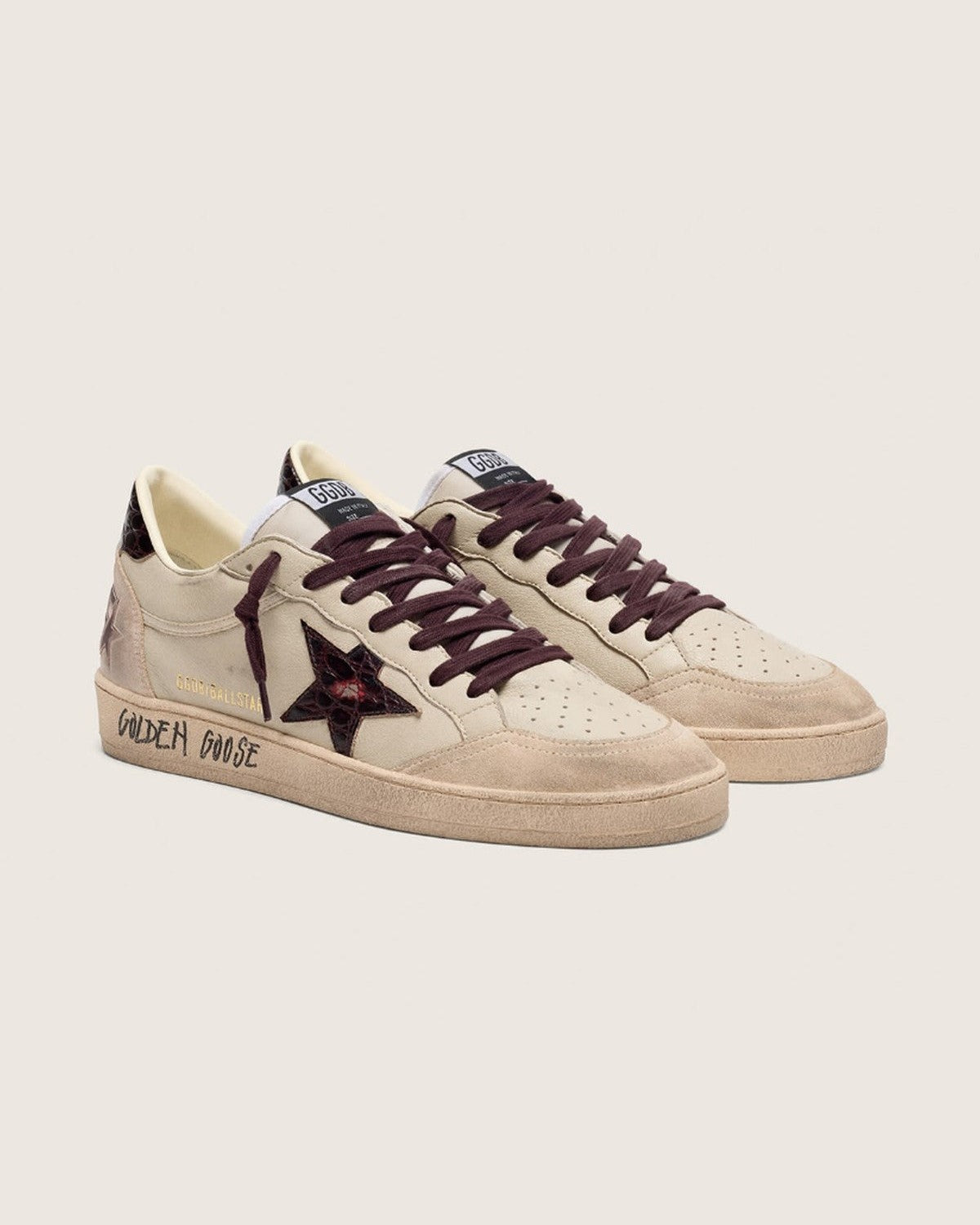 Golden Goose Ball Star Sneakers in Cream and Grey