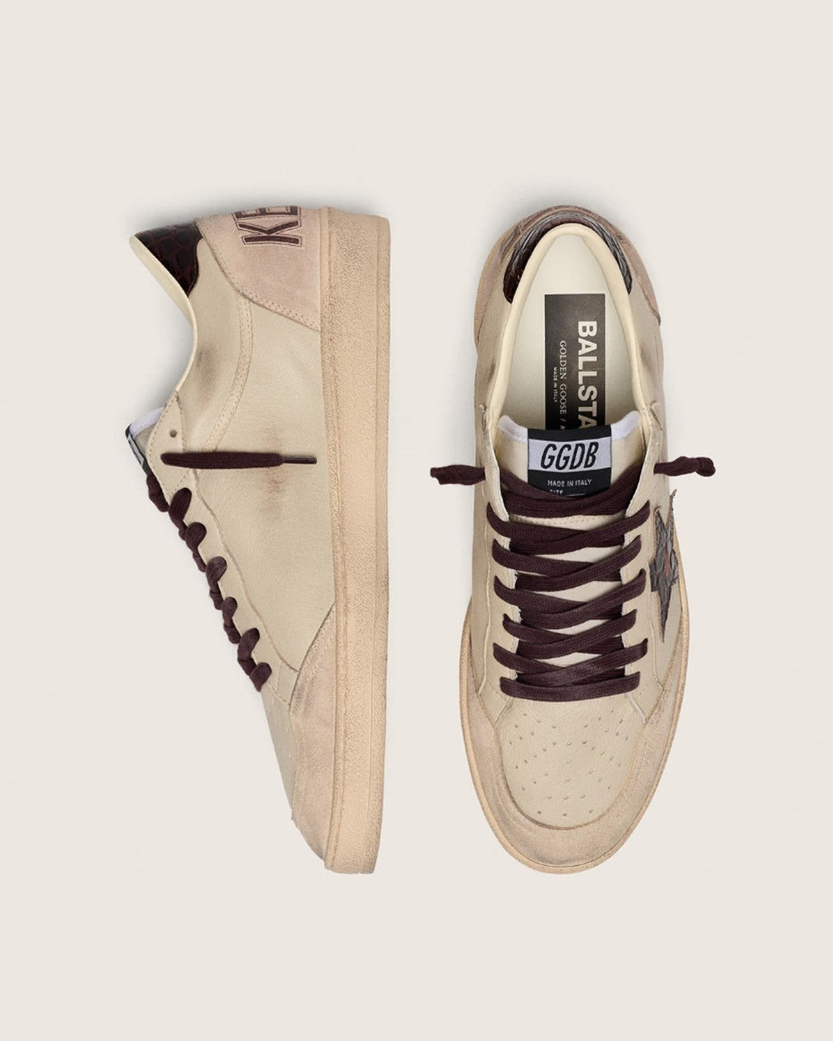 Golden Goose Ball Star Sneakers in Cream and Grey