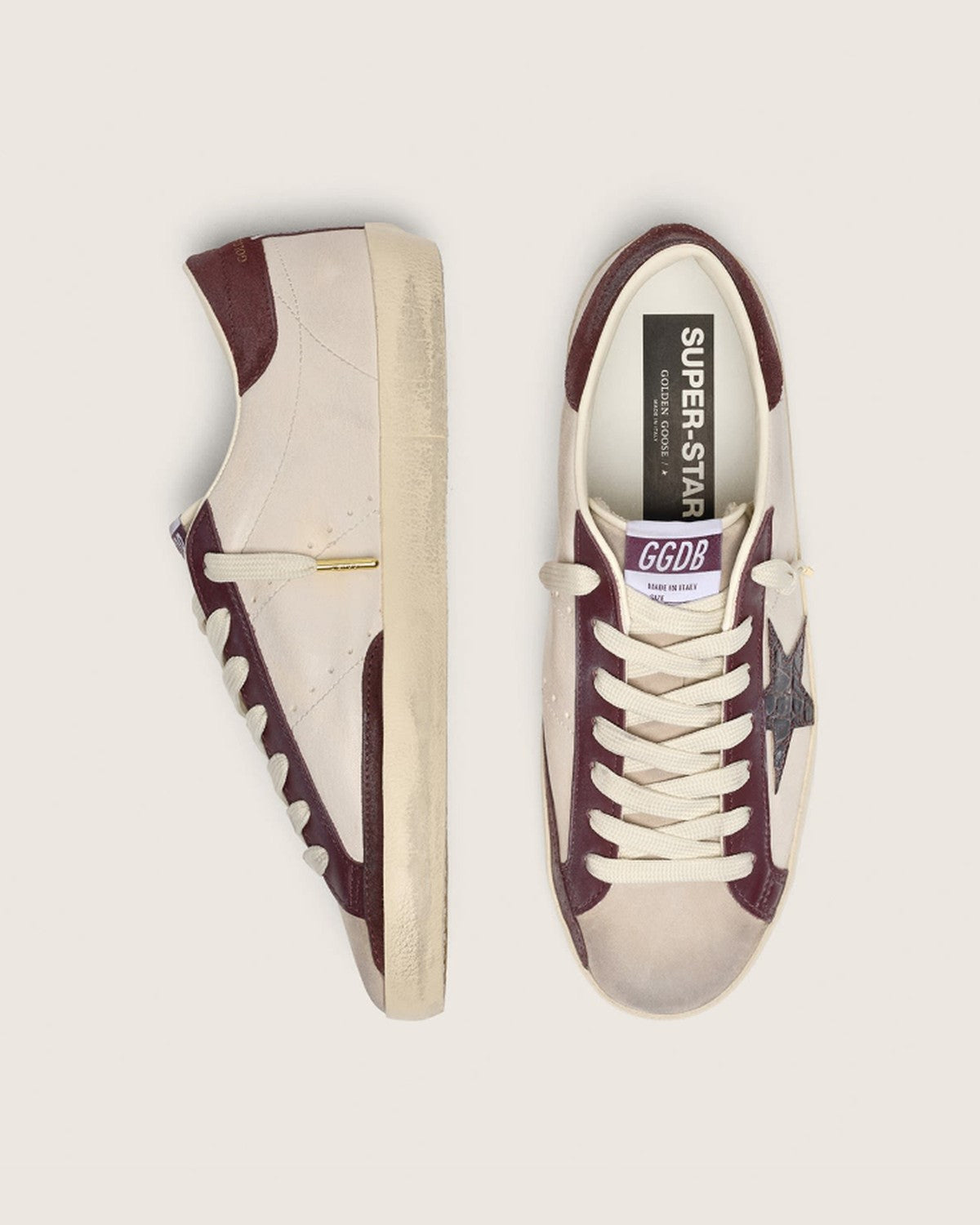Golden Goose Super-Star Sneakers in Butter and Burgundy