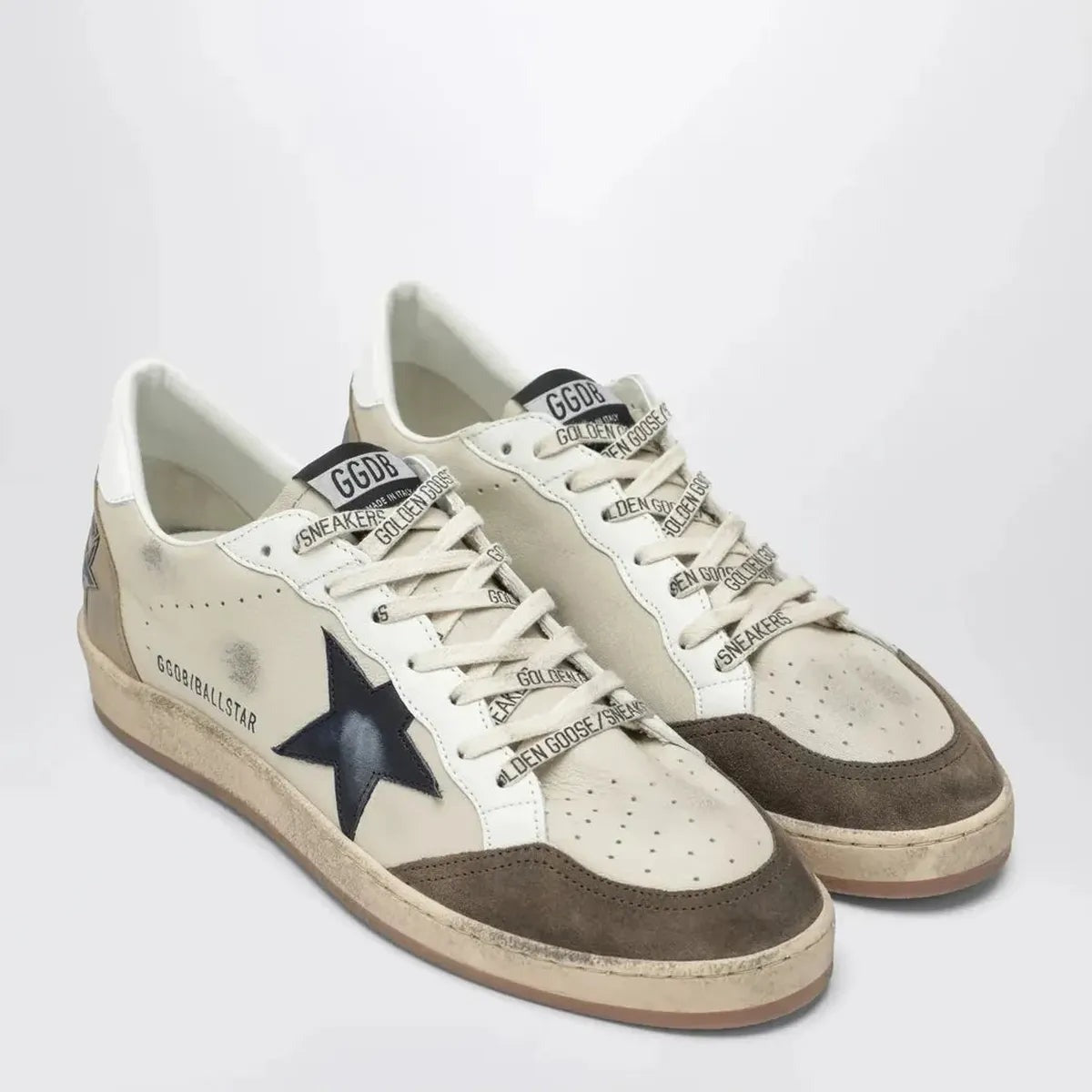 Golden Goose Ball Star Sneakers in Cream and Marble