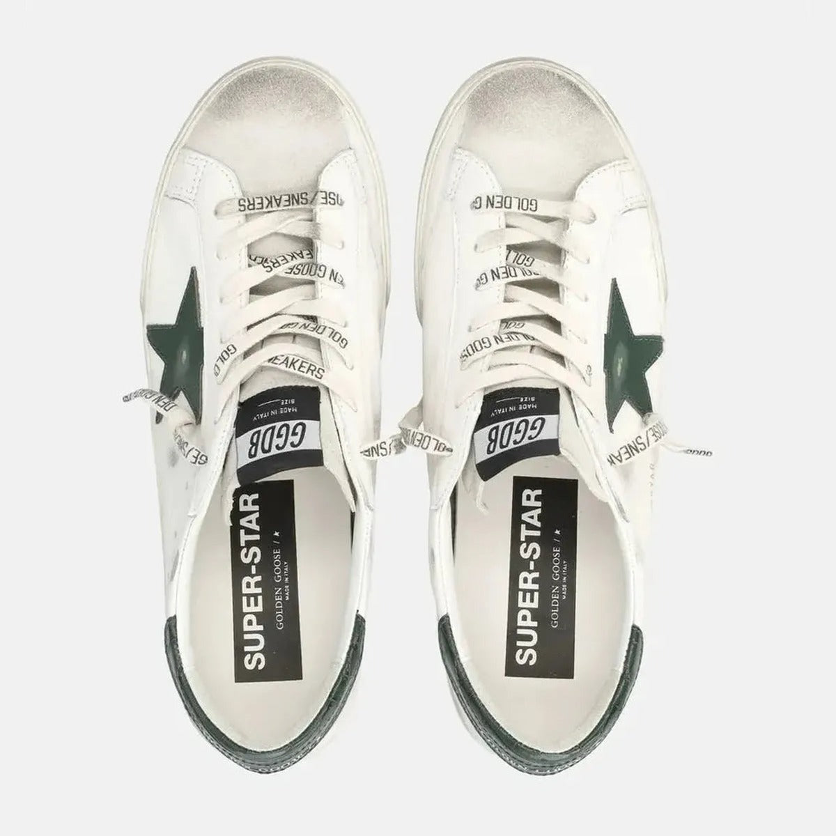Golden Goose Super-Star Sneakers in White and Green