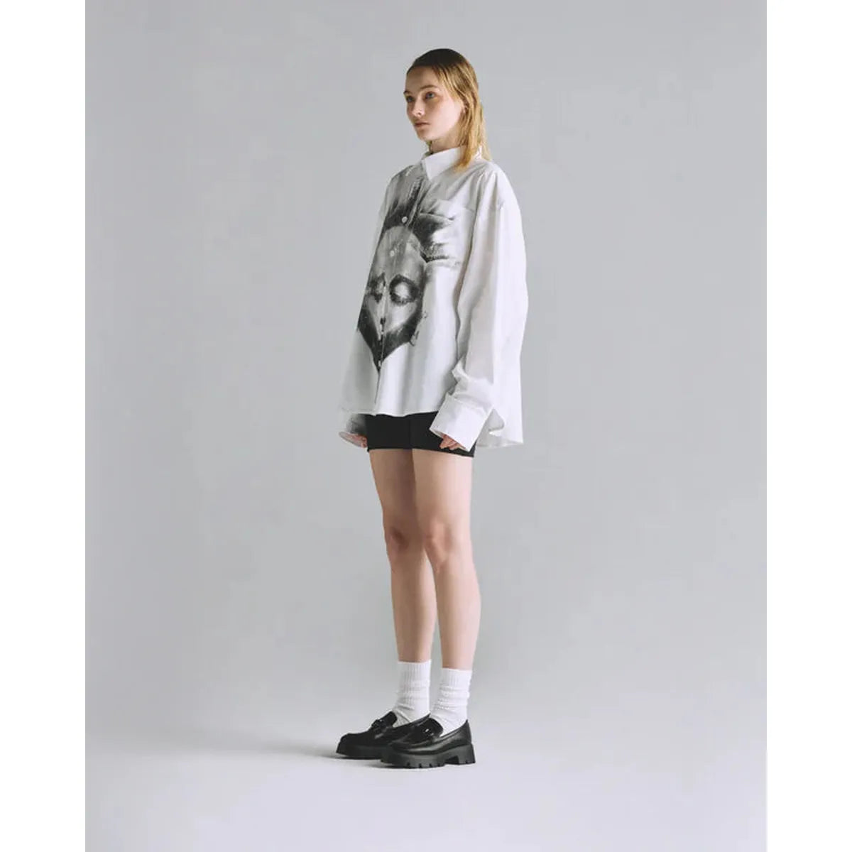 Undergold Helios Face Long Sleeve Boxy Bone Shirt