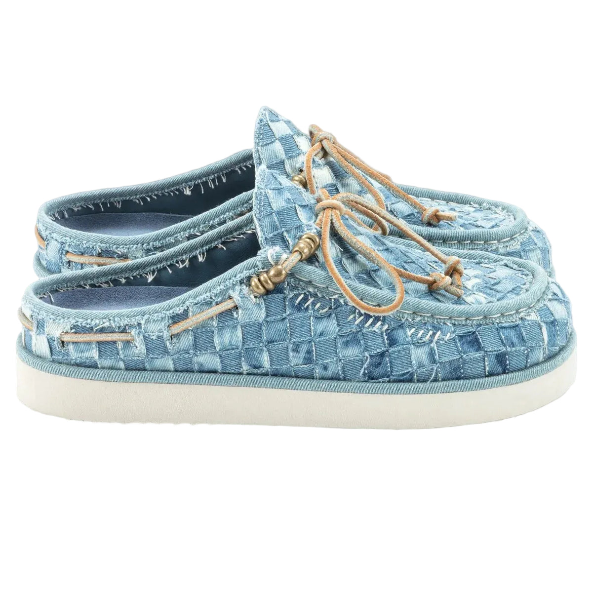Caleb Kaia Blue Denim Blue Embroidered Mules