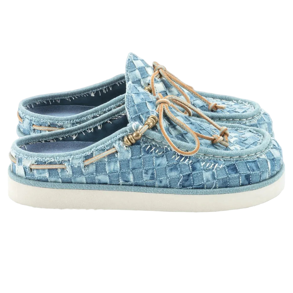 Caleb Kaia Blue Denim Blue Embroidered Mules