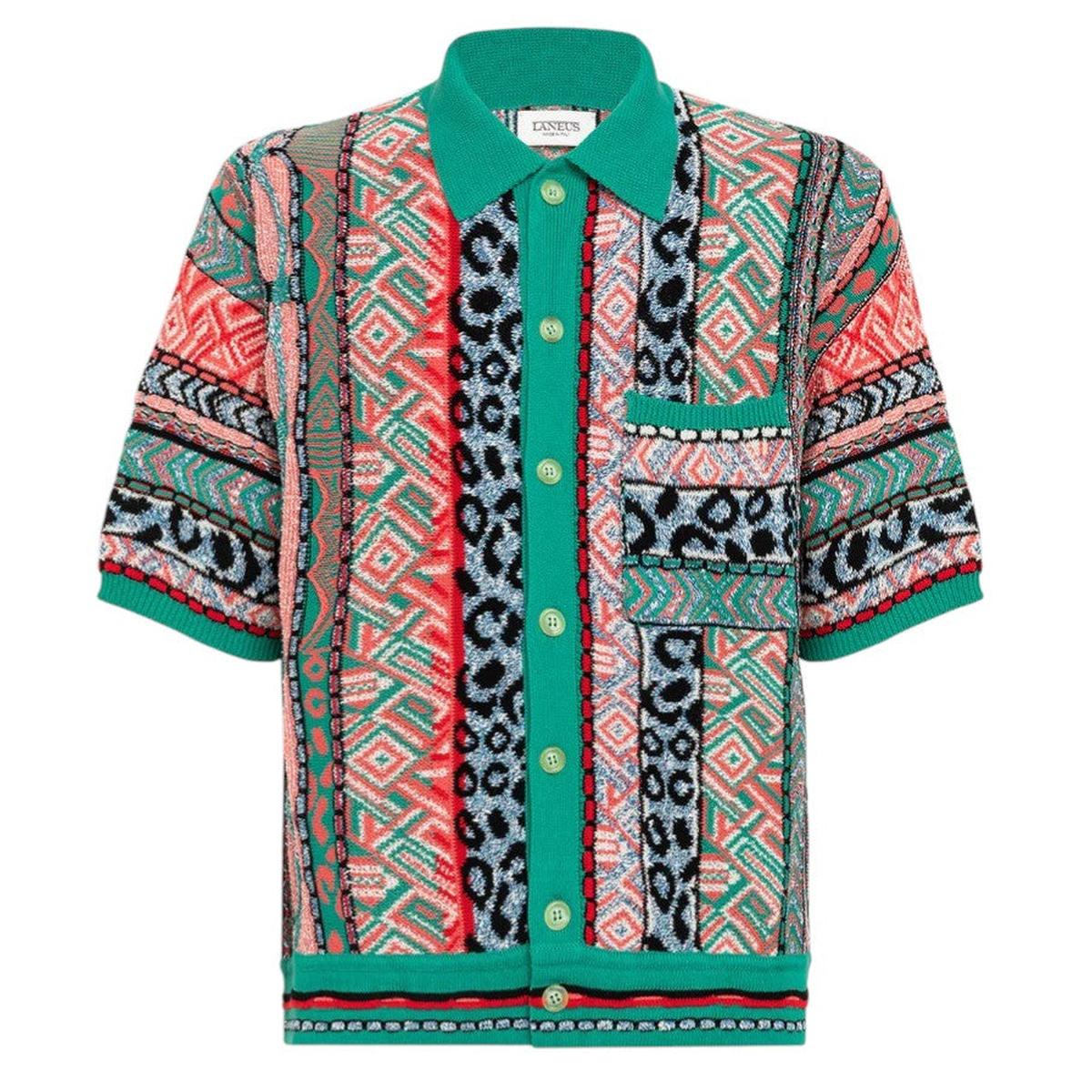 Laneus Emerald Green Multi-Thread Jacquard Shirt