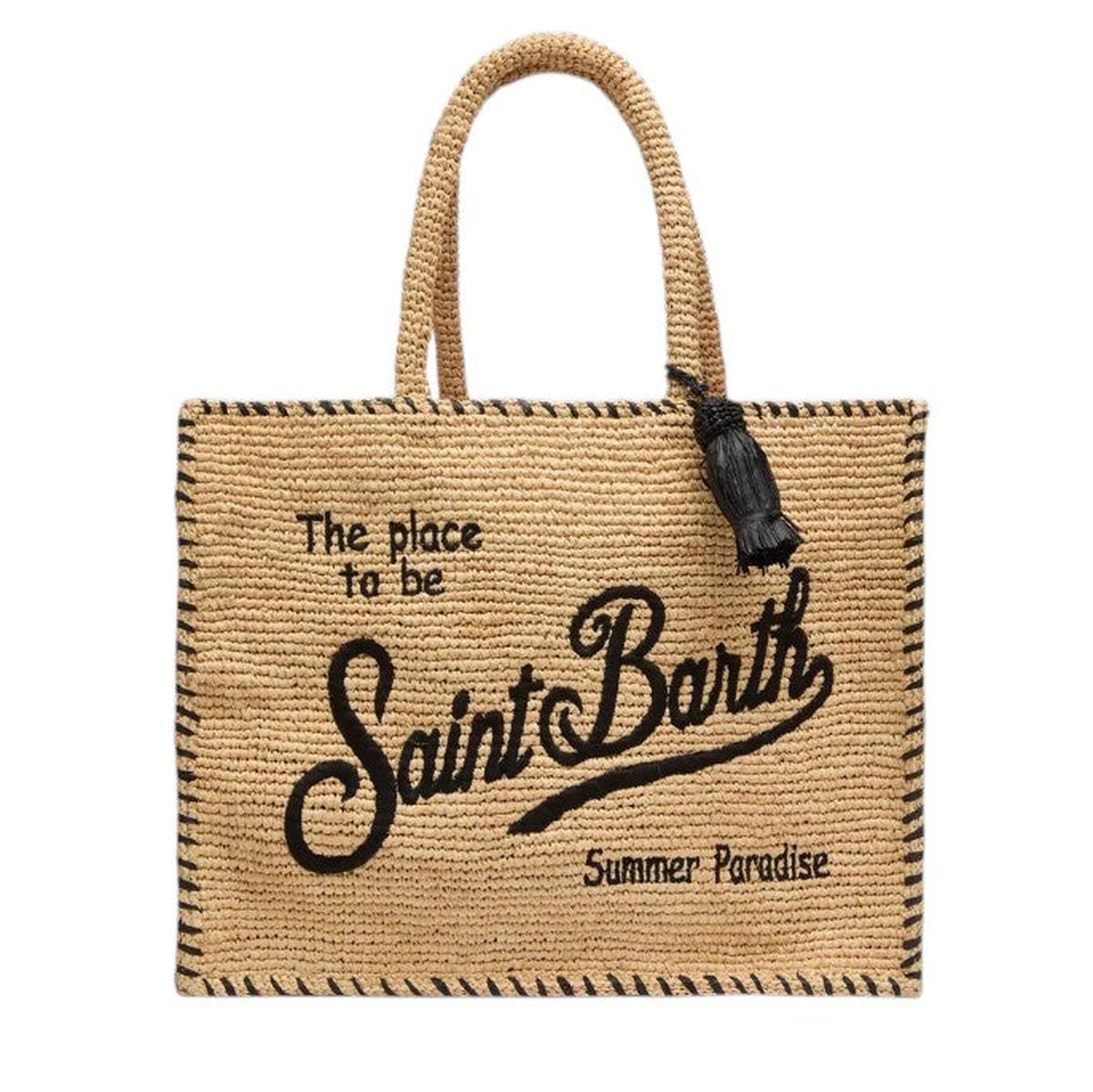 MC2 Saint Barth Vanity Raffia Shoulder Bag in Natural Beige with Black Trim