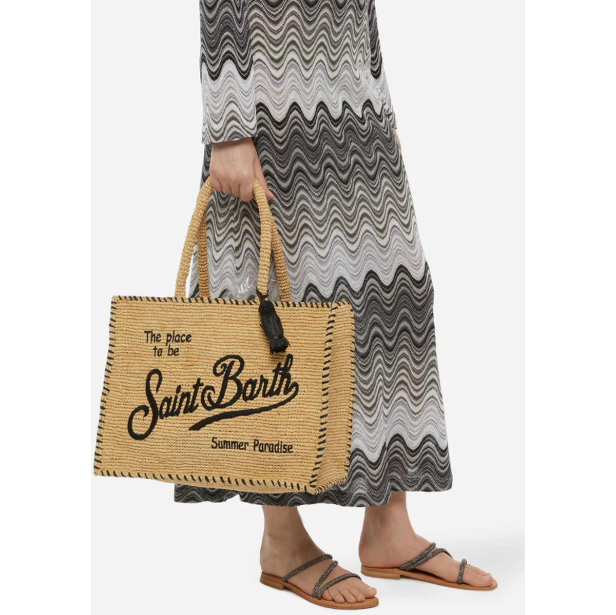 MC2 Saint Barth Vanity Raffia Shoulder Bag in Natural Beige with Black Trim