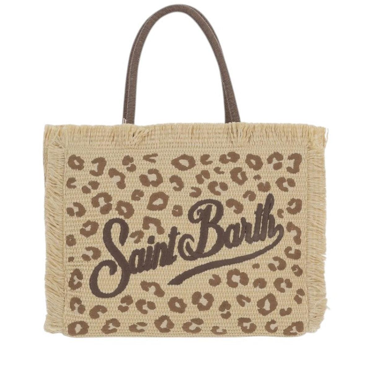MC2 Saint Barth Vanity Straw Effect Bag in Beige and Brown Leopard Print