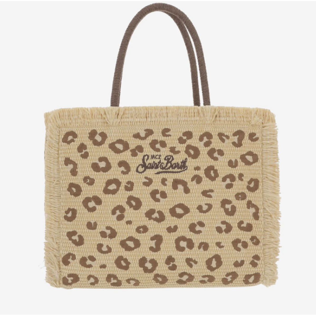 MC2 Saint Barth Vanity Straw Effect Bag in Beige and Brown Leopard Print