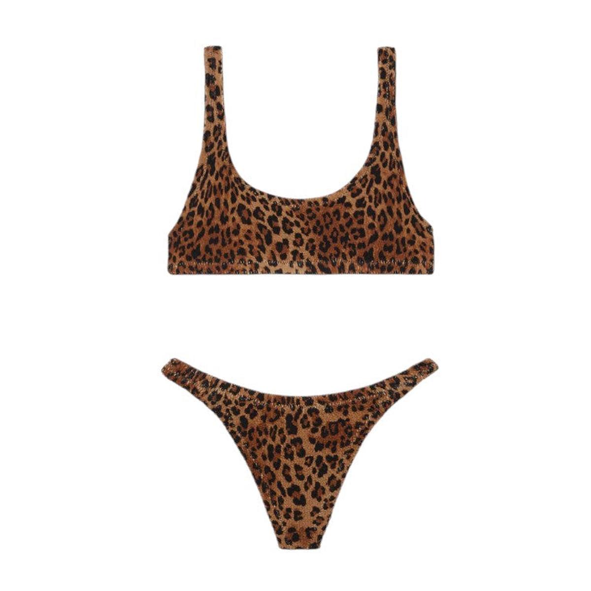 MC2 Saint Barth Naima Naomi Crinkle Bralette Bikini with Sand Leopard Animalier Print