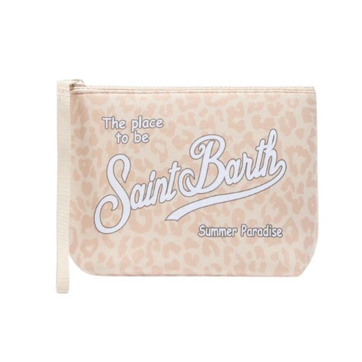 MC2 Saint Barth Aline Beige Leopard Print Scuba Pouch