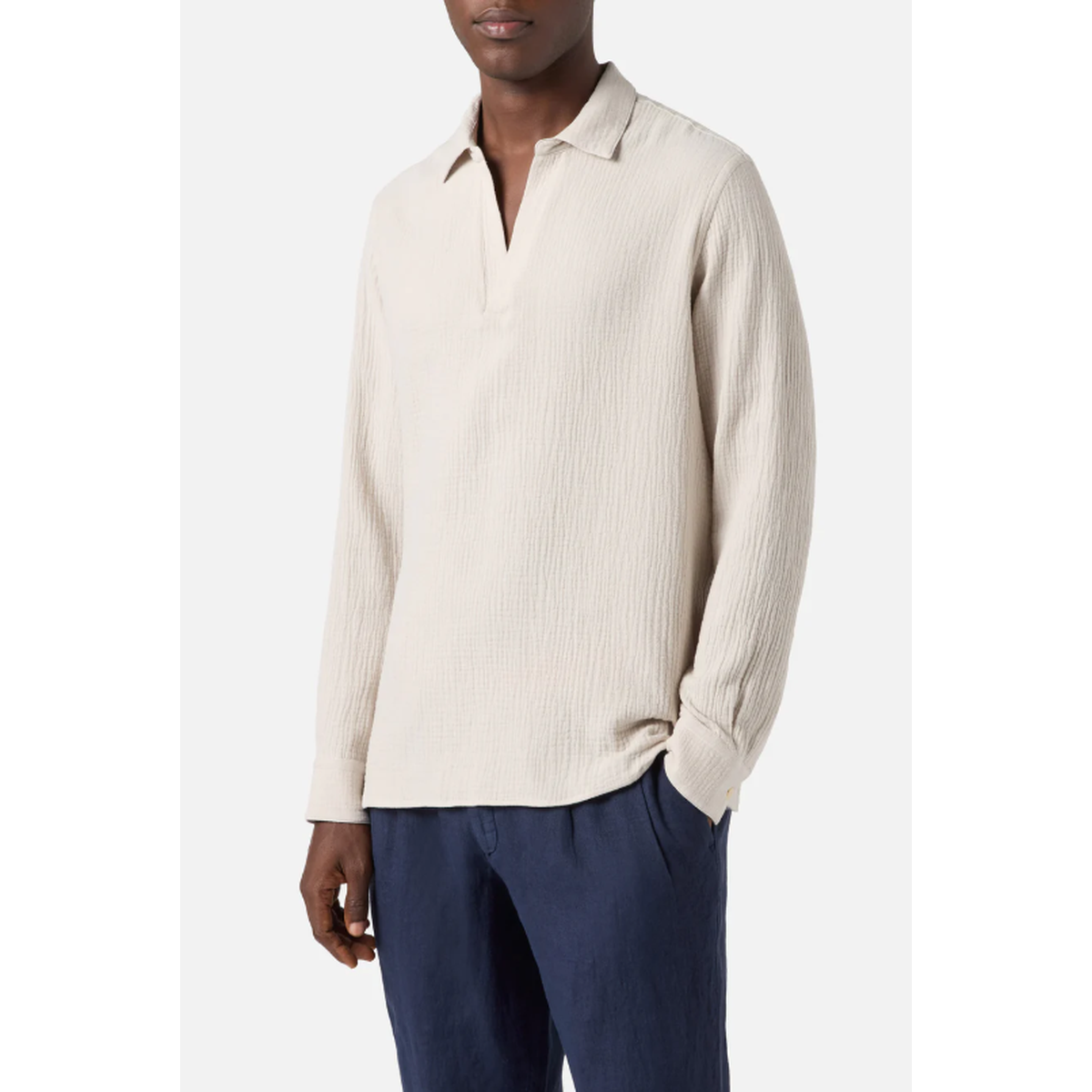 MC2 Saint Barth Ventotene Waffle Cotton Long-Sleeve Polo Shirt in Beige
