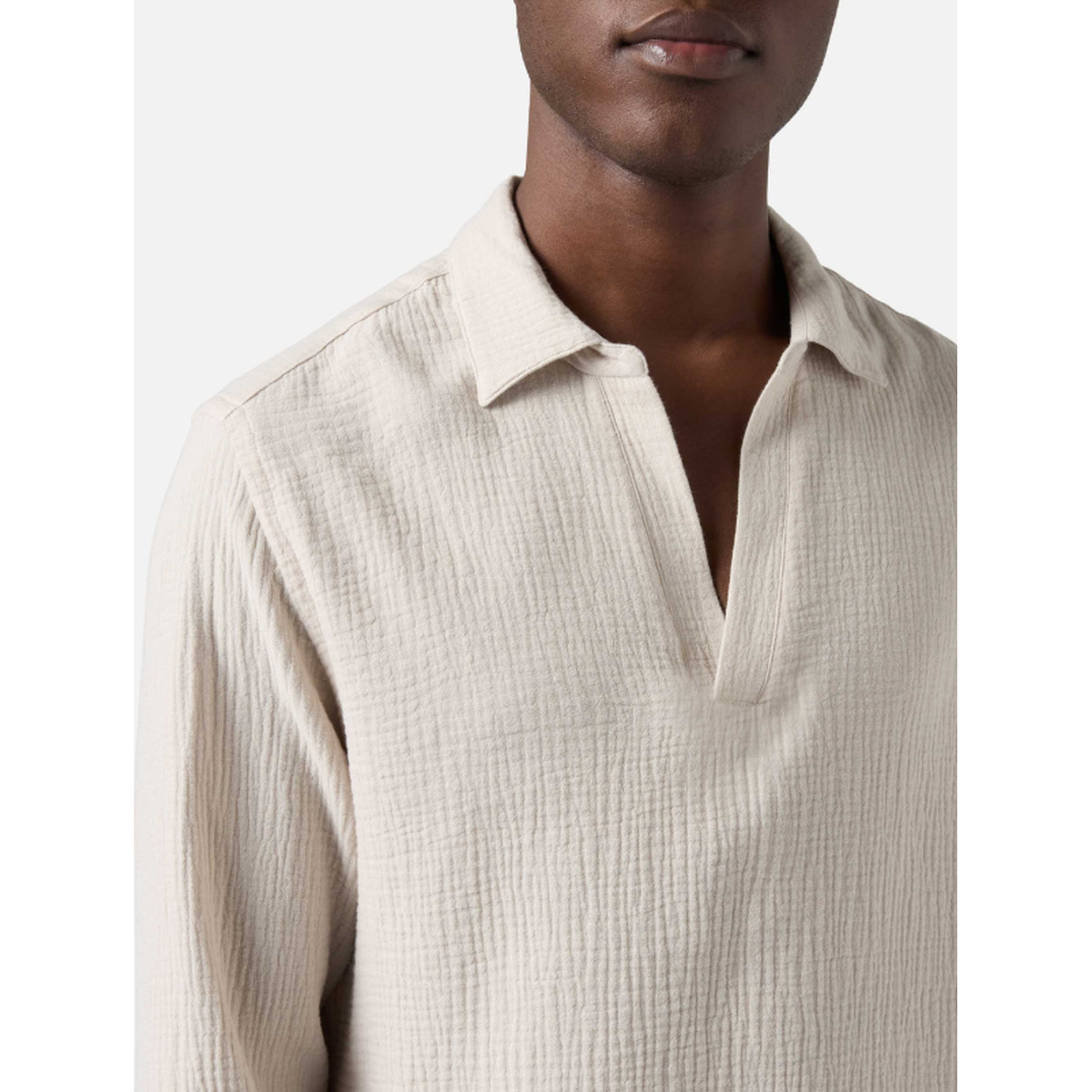 MC2 Saint Barth Ventotene Waffle Cotton Long-Sleeve Polo Shirt in Beige
