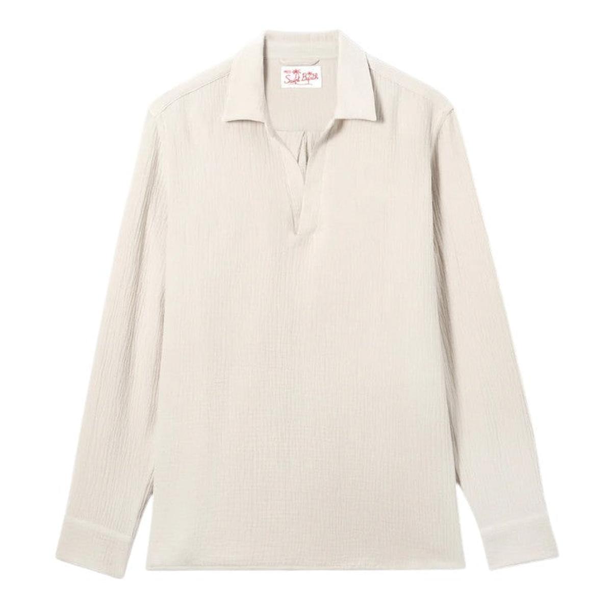 MC2 Saint Barth Ventotene Waffle Cotton Long-Sleeve Polo Shirt in Beige