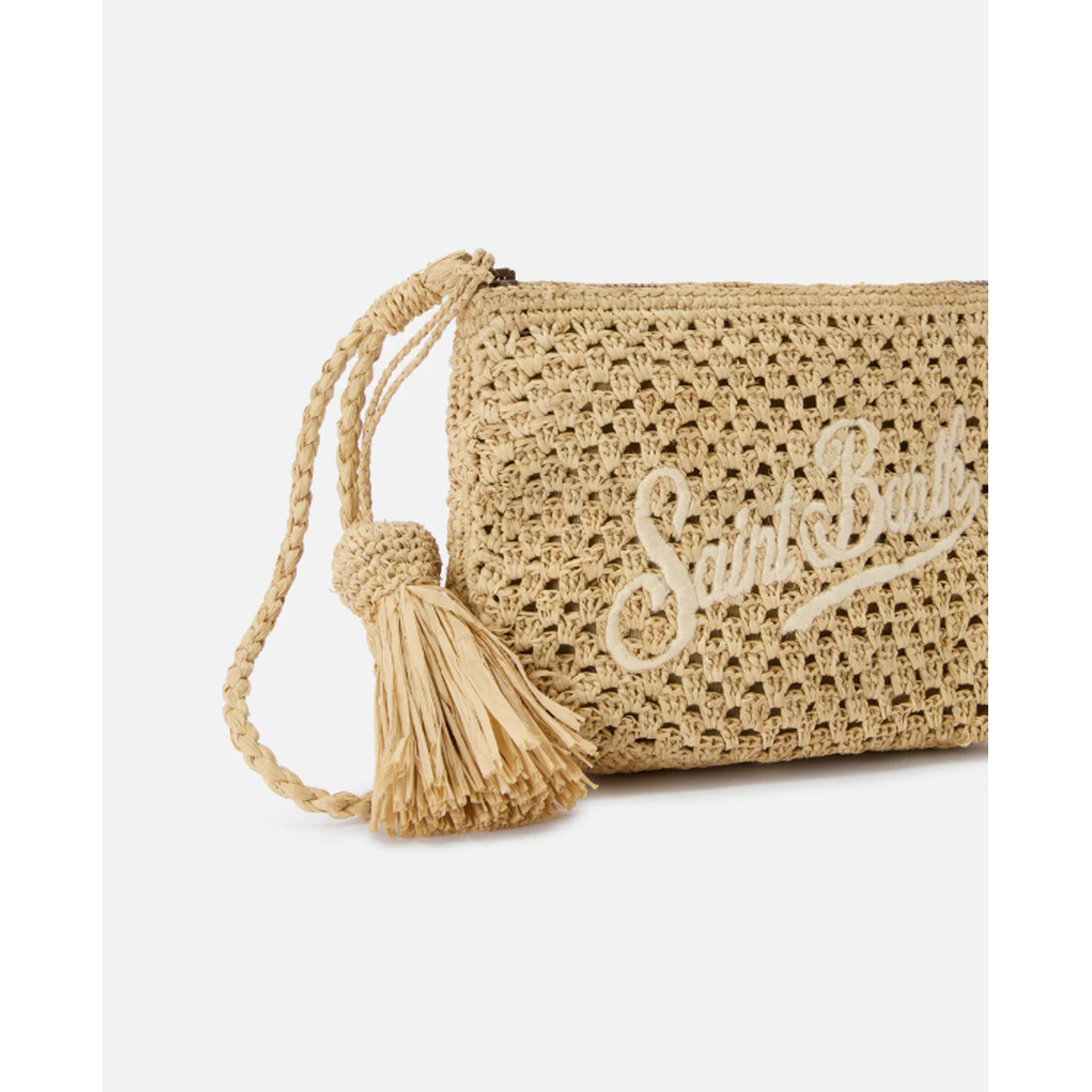 MC2 Saint Barth Natural Raffia Pouch with Embroidered Logo