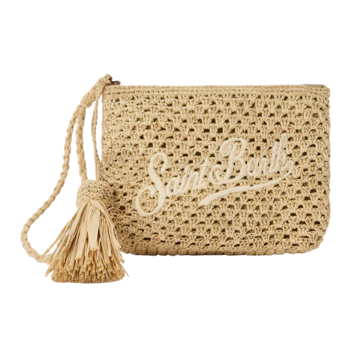 MC2 Saint Barth Natural Raffia Pouch with Embroidered Logo