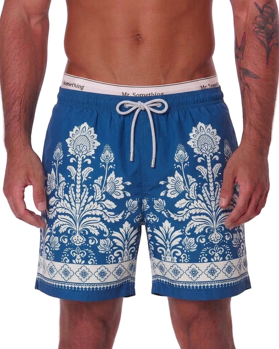 MC2 Saint Barth Gustavia Swim Shorts in Blue Ornamental Floral