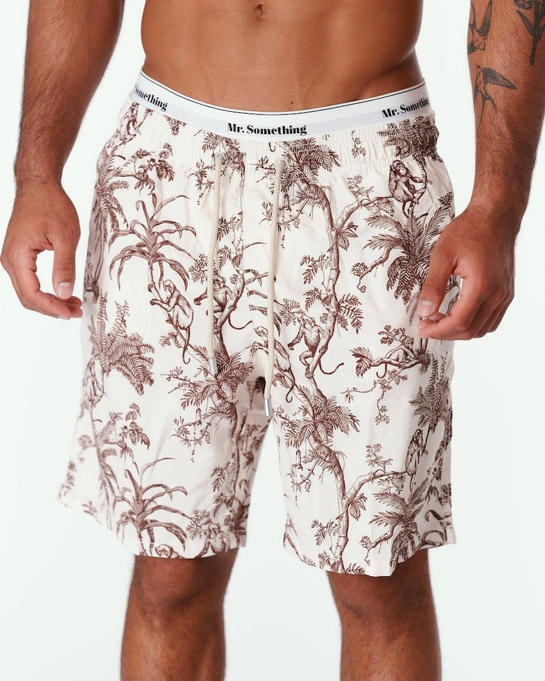 MC2 Saint Barth Gustavia Long Swim Shorts in Brown Monkey Toile