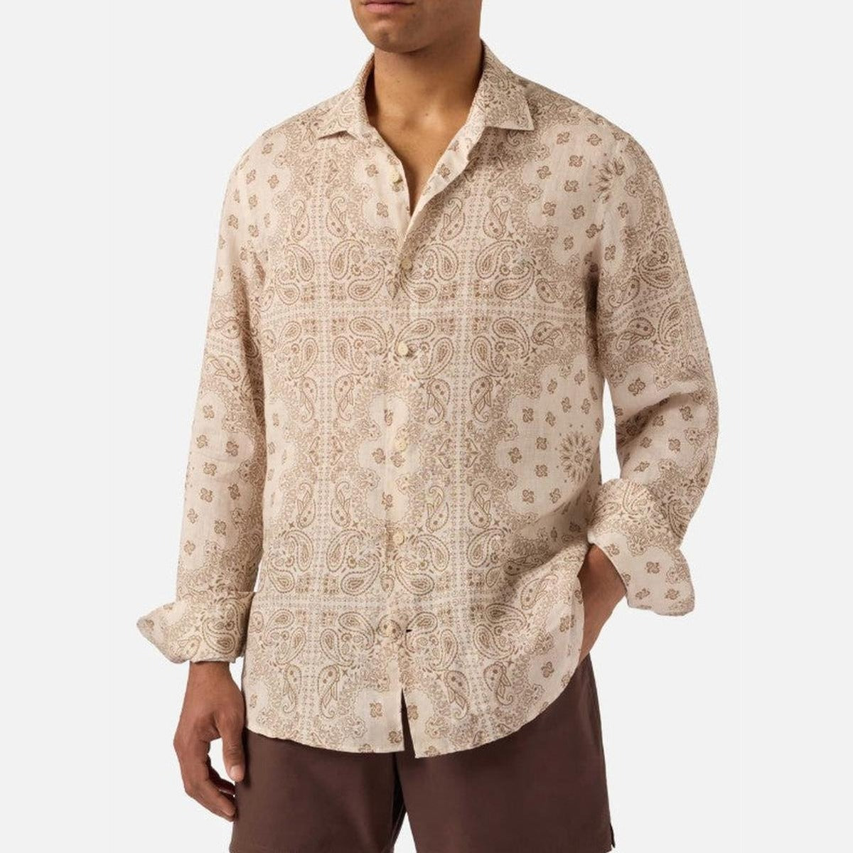 MC2 Saint Barth Pamplona Linen Shirt in Beige Bandana