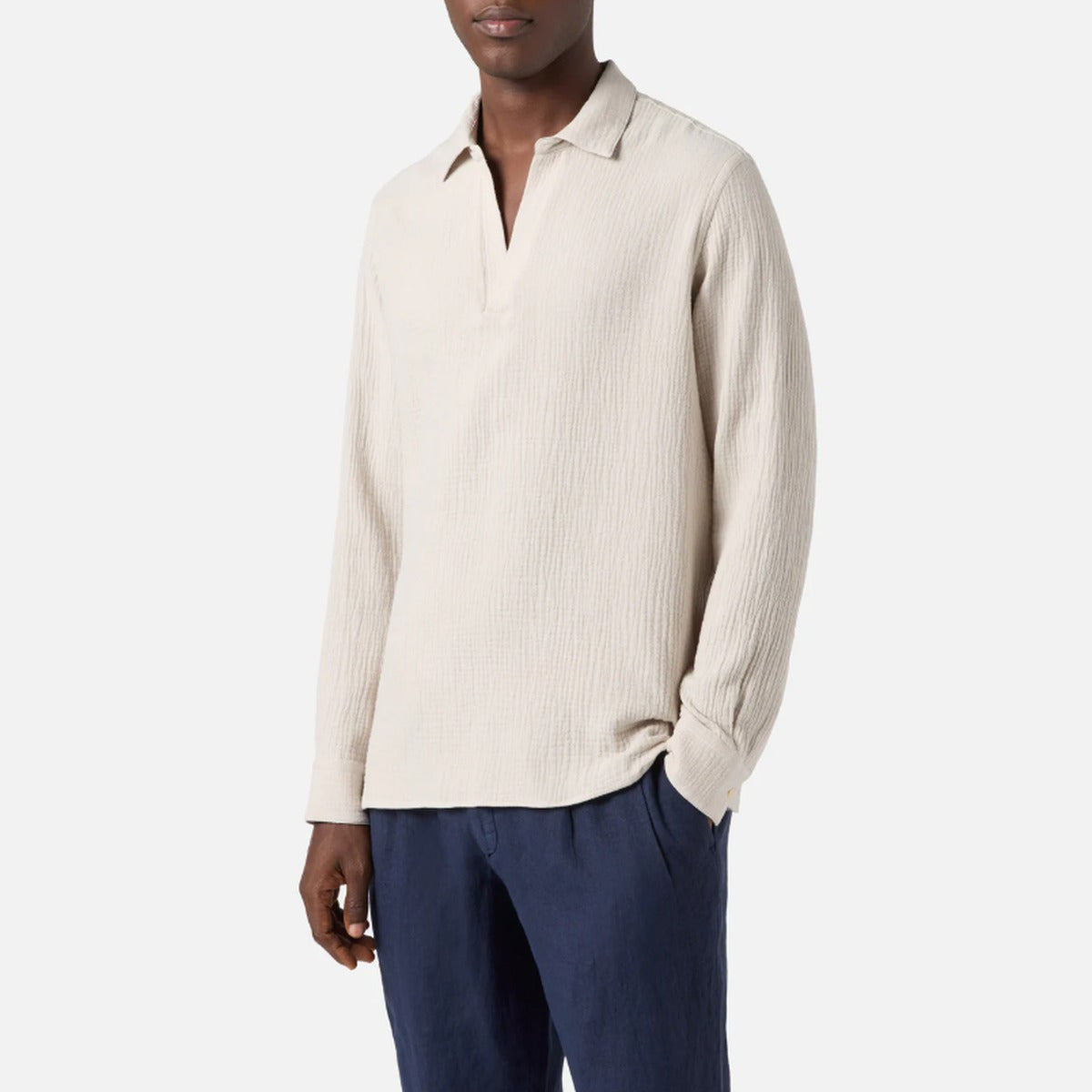 MC2 Saint Barth Ventotene Waffle Long Sleeve Polo in Beige
