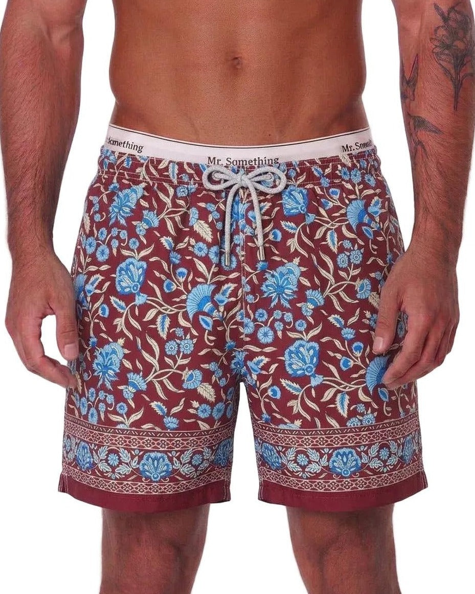 MC2 Saint Barth Gustavia Swim Shorts in Burgundy Floral