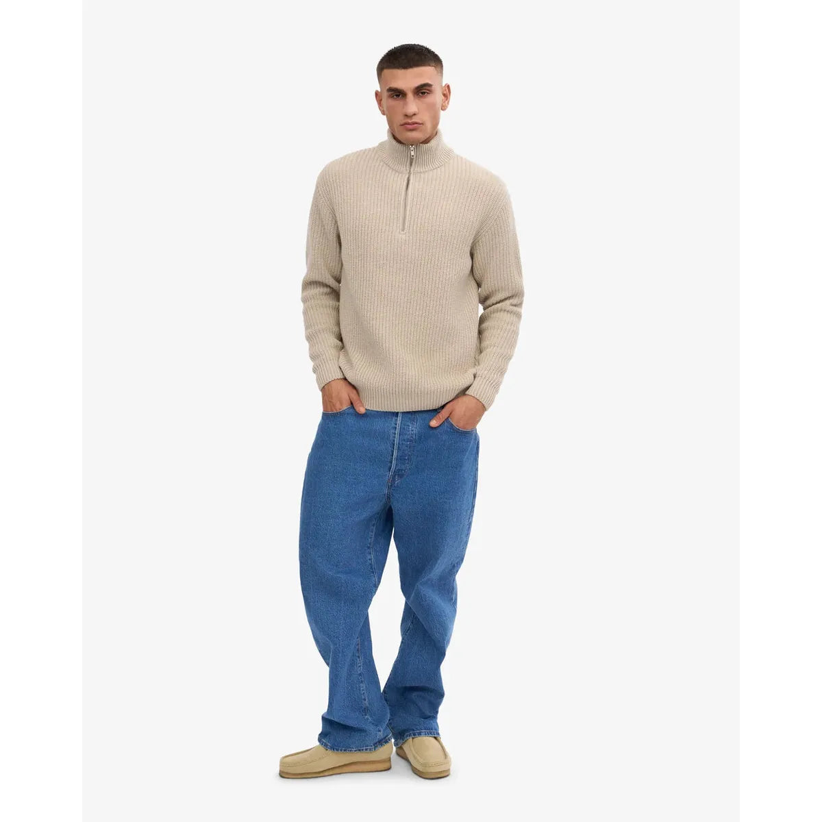 Colorful Standard Merino Quarter Zip - Ivory White