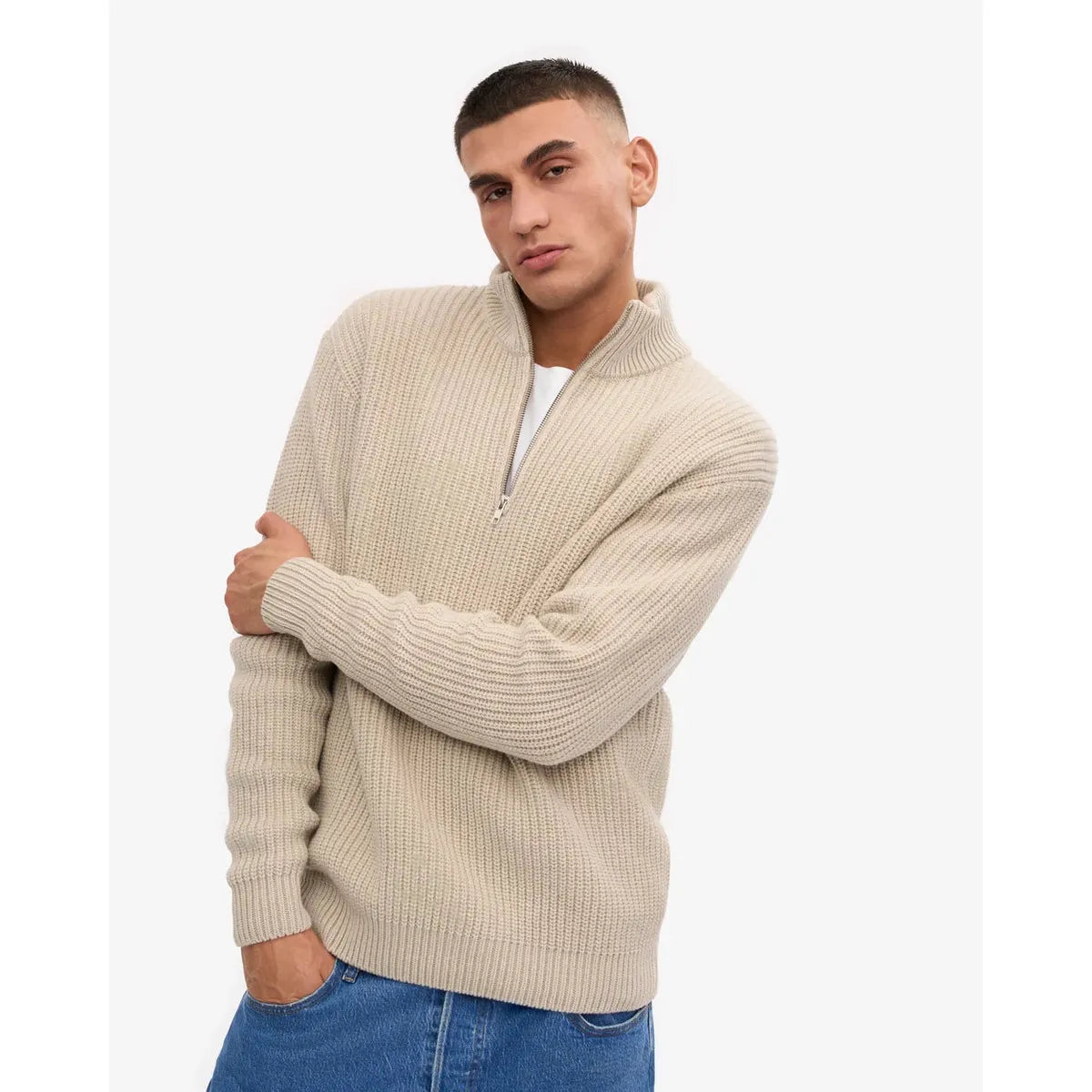 Colorful Standard Merino Quarter Zip - Ivory White