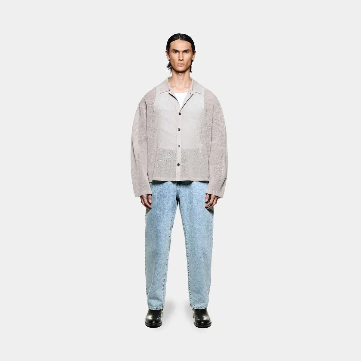 MKI Linen Loose Knit Cardigan in Taupe