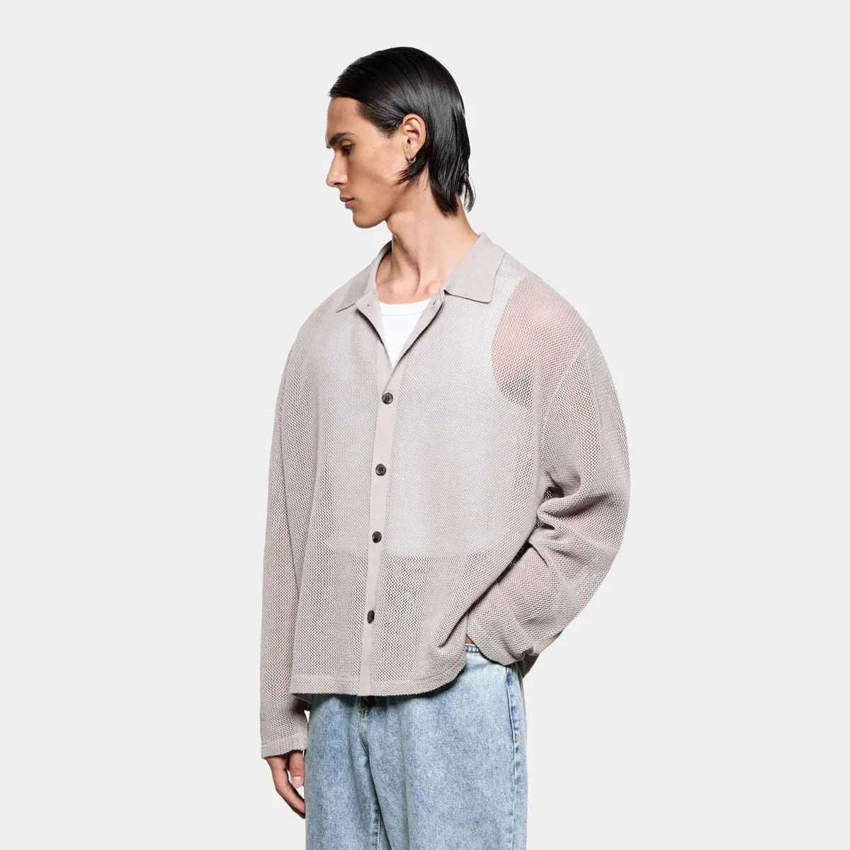MKI Linen Loose Knit Cardigan in Taupe