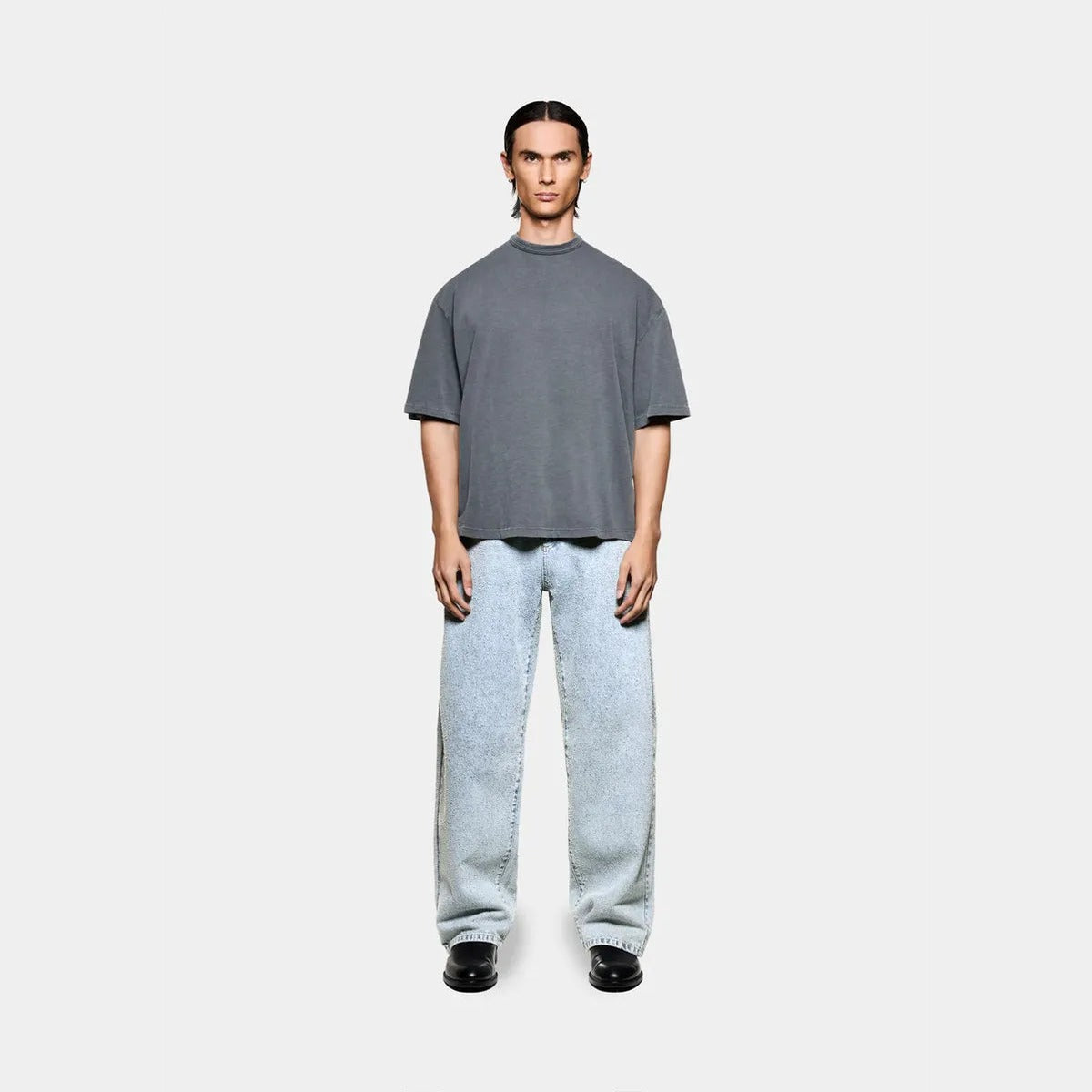 MKI Twisted Weave Wide Leg Jeans in Bleach Wash
