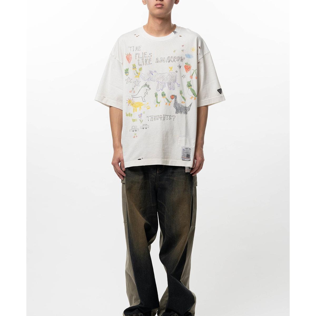 Maison Mihara Kids Doodle Printed White T-shirt
