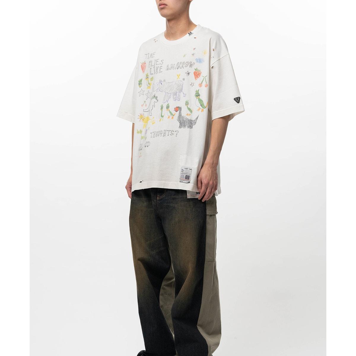 Maison Mihara Kids Doodle Printed White T-shirt