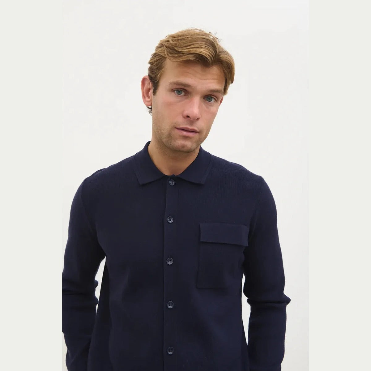 NOBL Koen Knitted Shirt in Navy