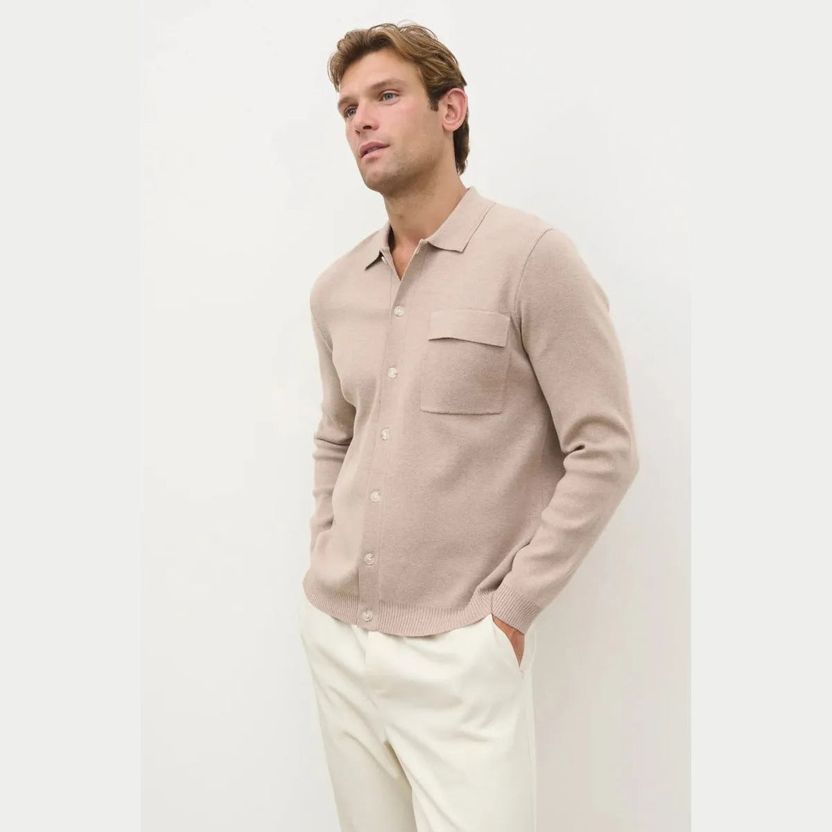 NOBL Koen Knitted Shirt in Oatmeal