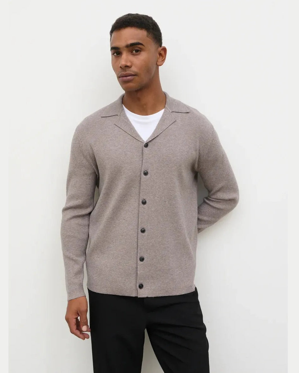 NOBL Marley Cuban Collar Knit Shirt in Mushroom