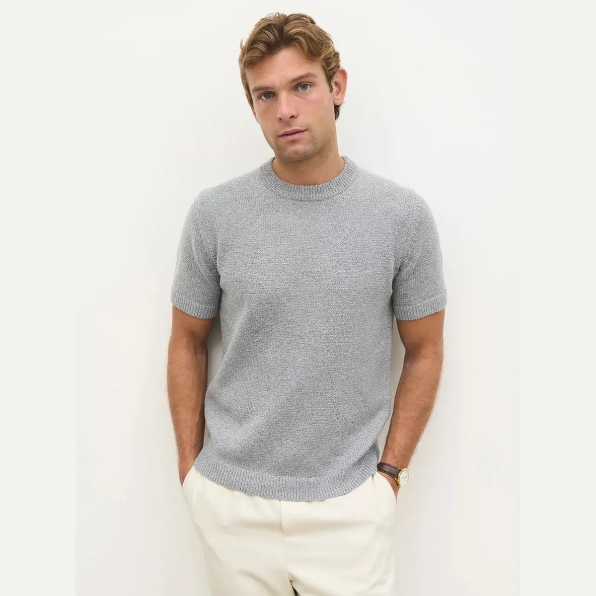 NOBL Nathan Knit T-Shirt in Grey
