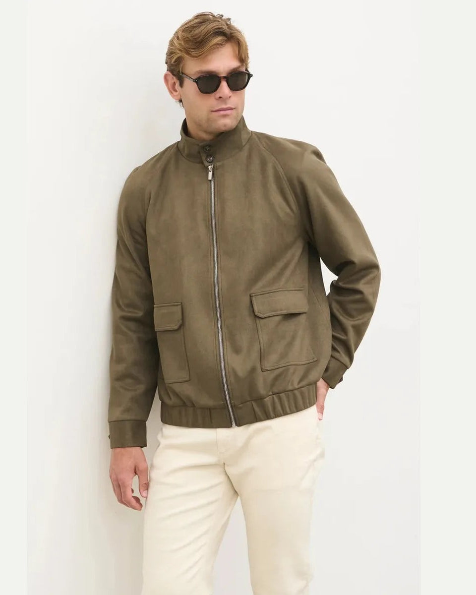 NOBL Rayne Suede Funnel Neck Jacket in Dark Olive