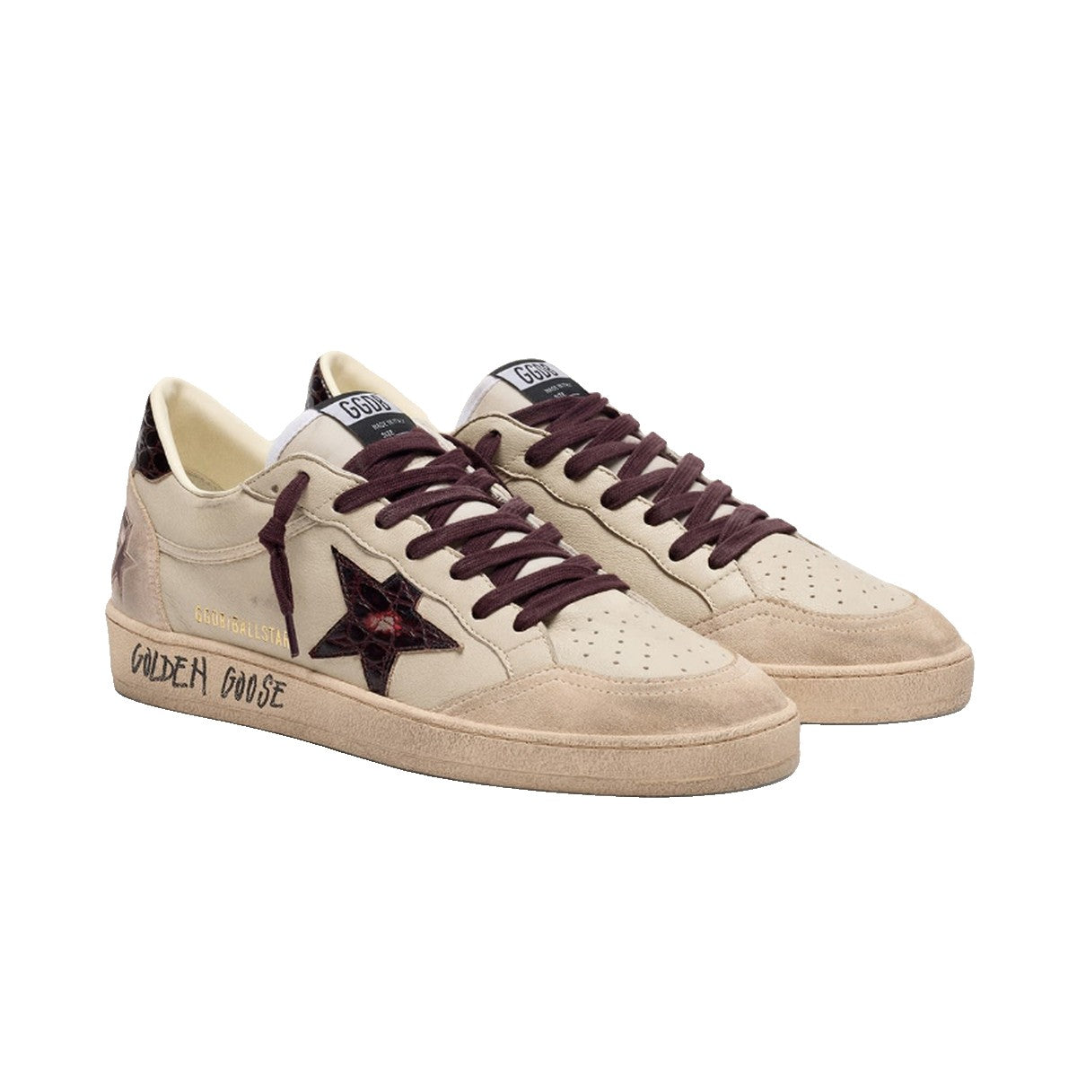 Golden Goose Ball Star Sneakers in Cream and Grey
