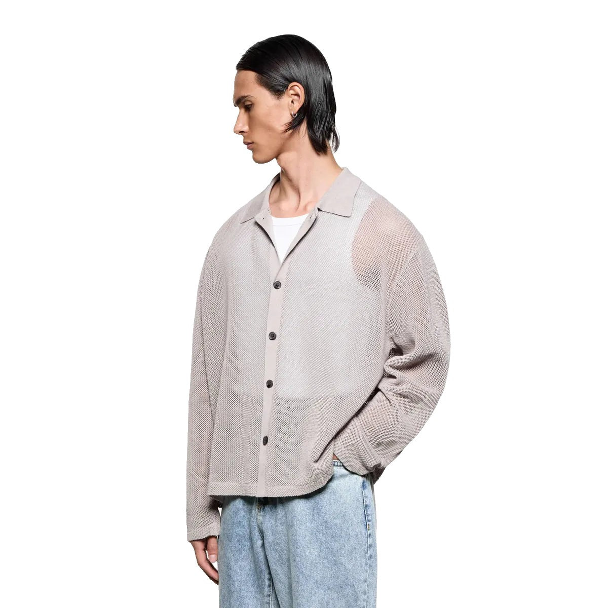 MKI Linen Loose Knit Cardigan in Taupe
