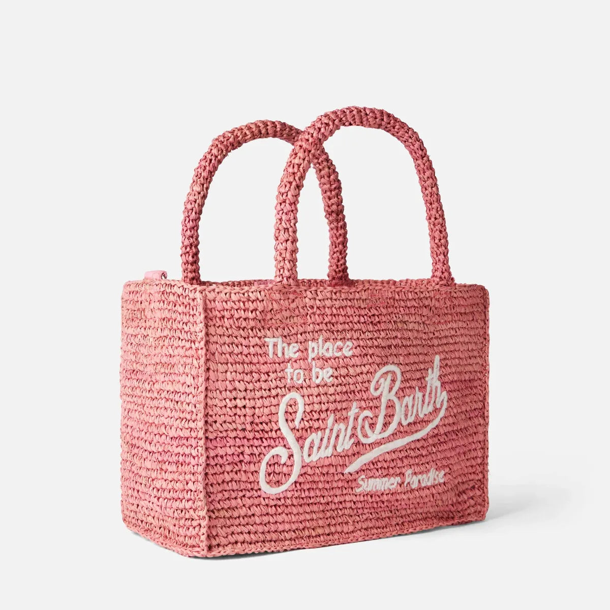 MC2 Saint Barth Colette pink raffia handbag with Saint Barth embroidery