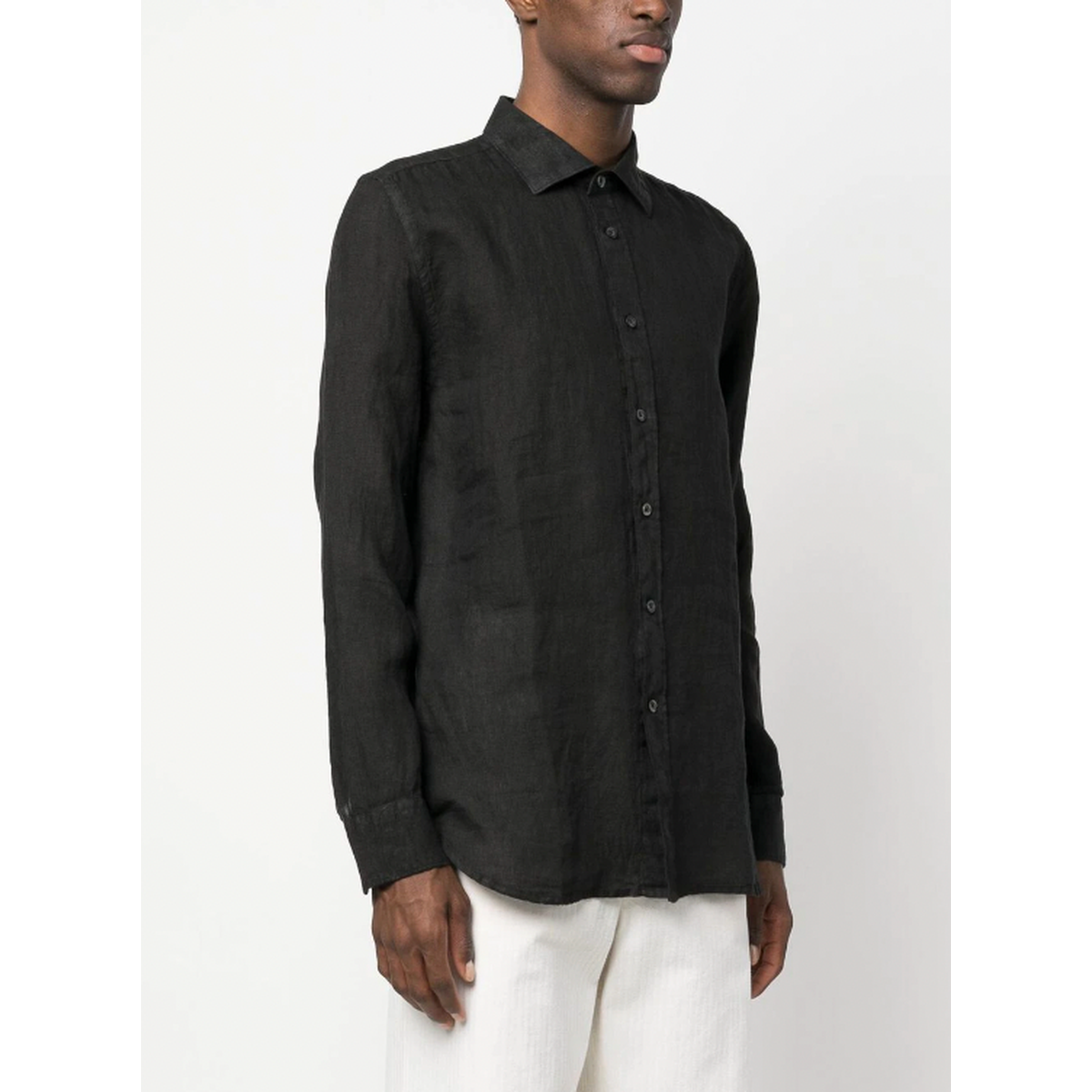 120% Lino Black Button Shirt